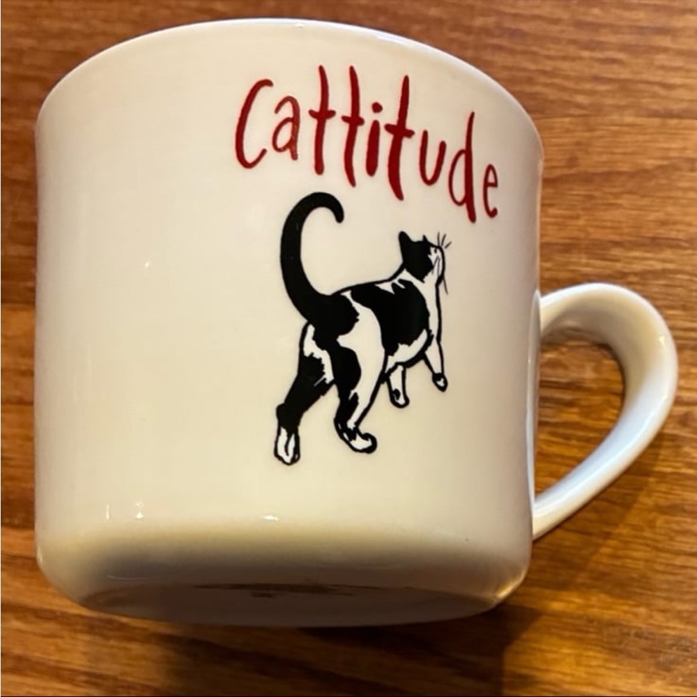 Opalhouse White Ceramic Mug with Black Cat and Red 'Cattitude' Lettering